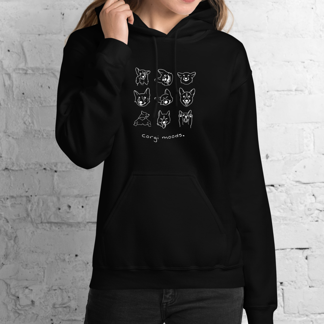 Corgi Moods. Hoodie – Black