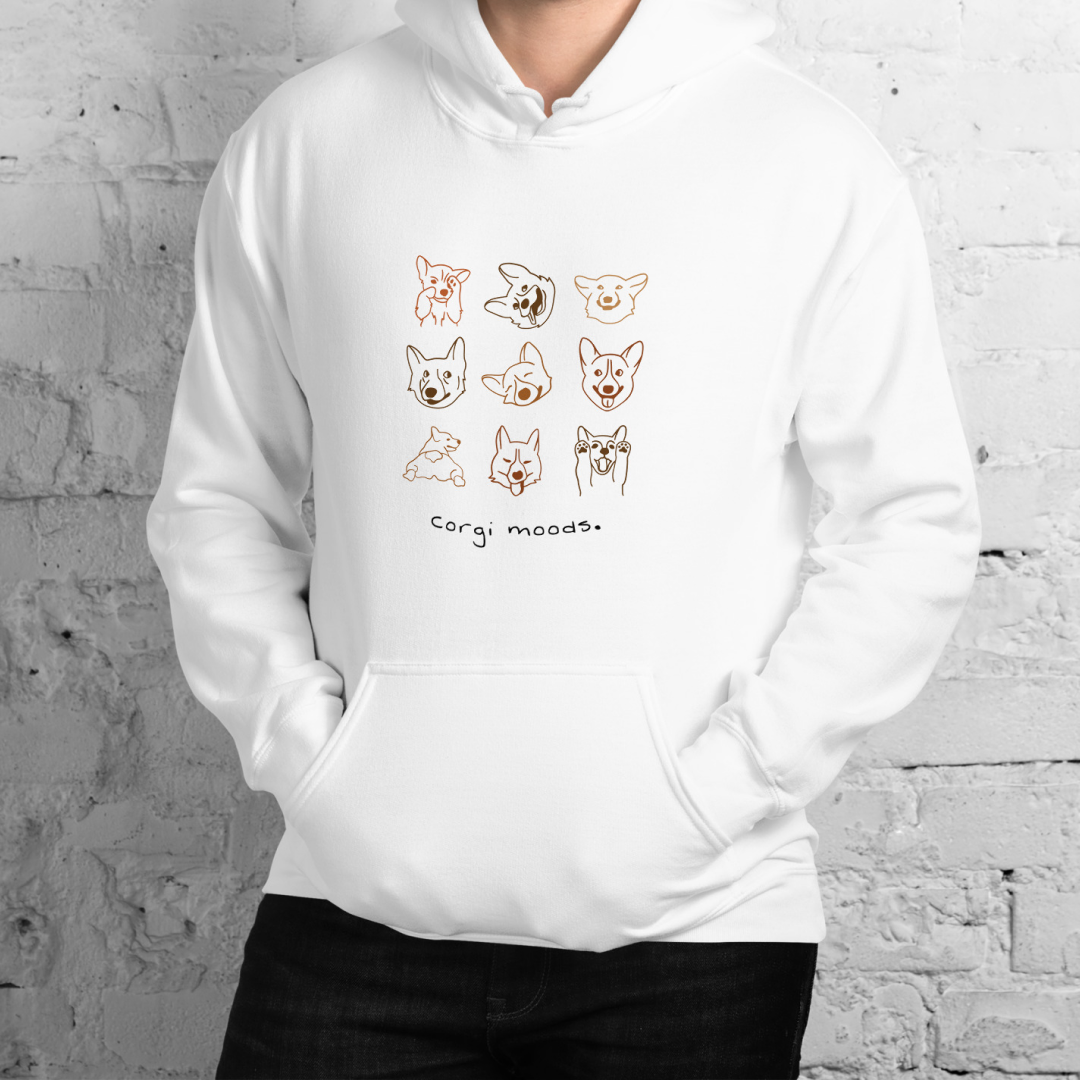 Corgi Moods. Hoodie – White