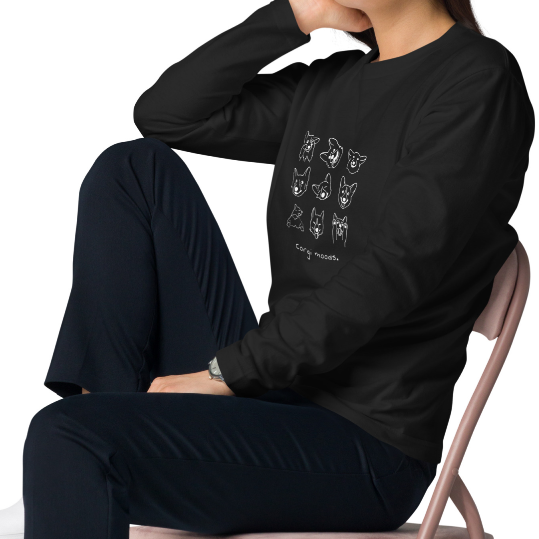 Corgi Moods. Long Sleeve Tee – Black