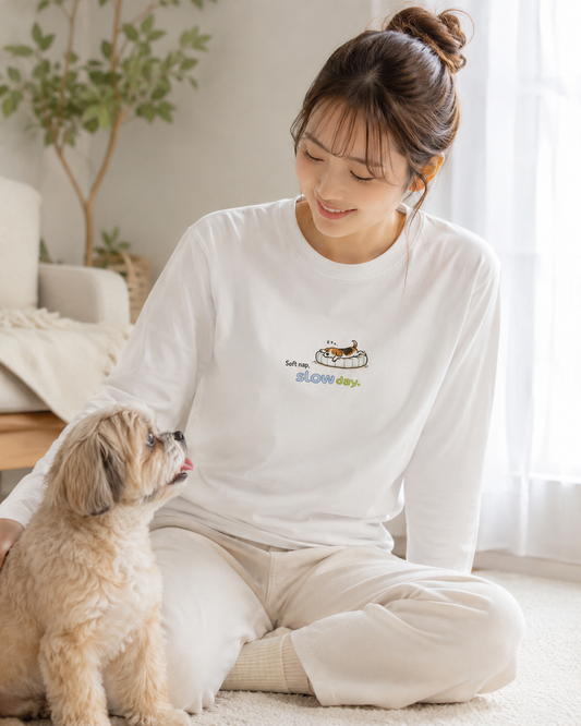 Soft nap, slow day. Long Sleeve Tee – White