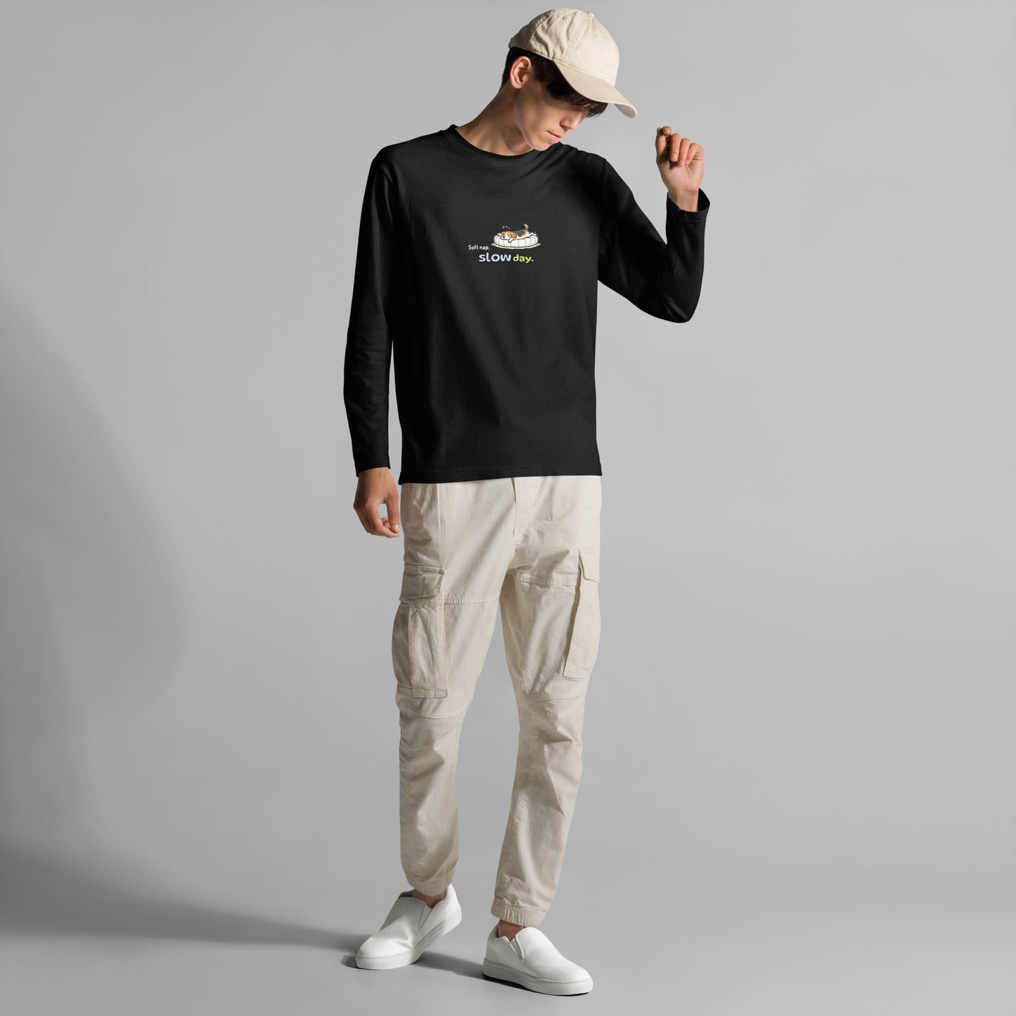 Soft nap, slow day. Long Sleeve Tee – Black