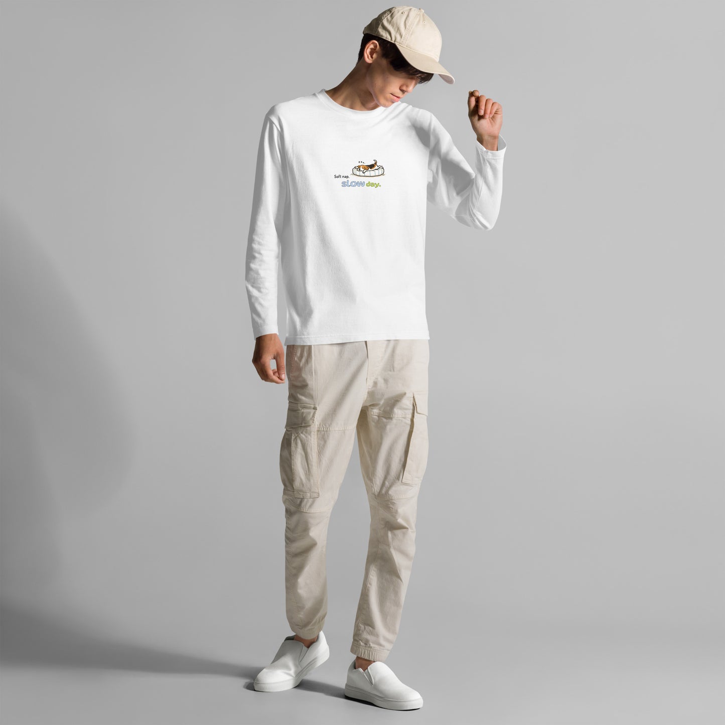 Soft nap, slow day. Long Sleeve Tee – White